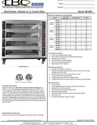 LBC Deck Ovens – Electric (1, 2, 3 and 4 Pan) Series SE-900