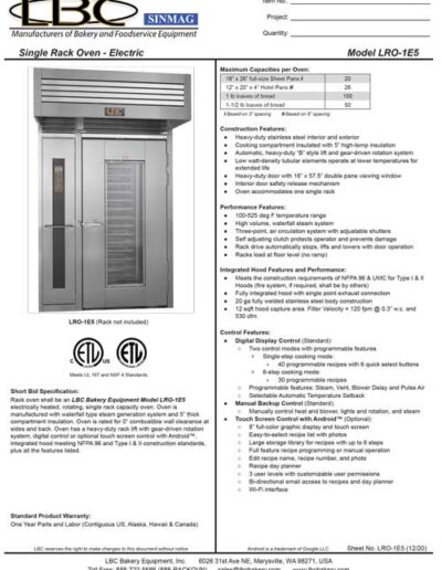 LBC Single Rack Oven – Electric Model LRO-1E5