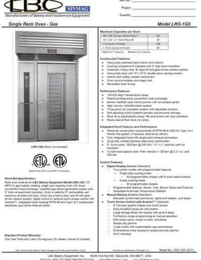 LBC Single Rack Oven – Gas Model LRO-1G5