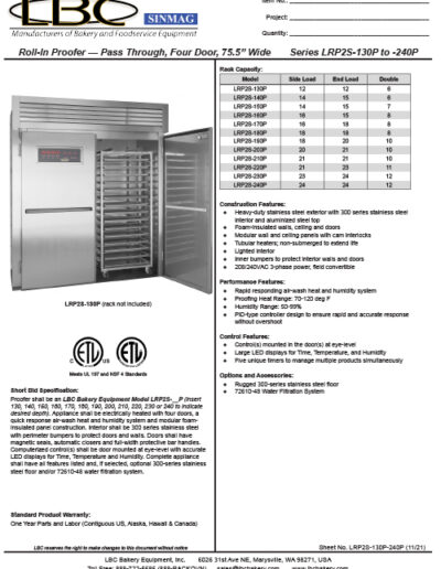 LBC Roll-In Proofer — Pass Through, Four Door, 75.5” Wide Series LRP2S-130P to -240P